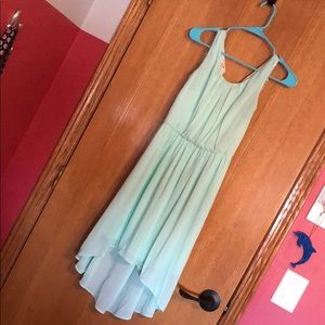 Teal high low dress with white lace